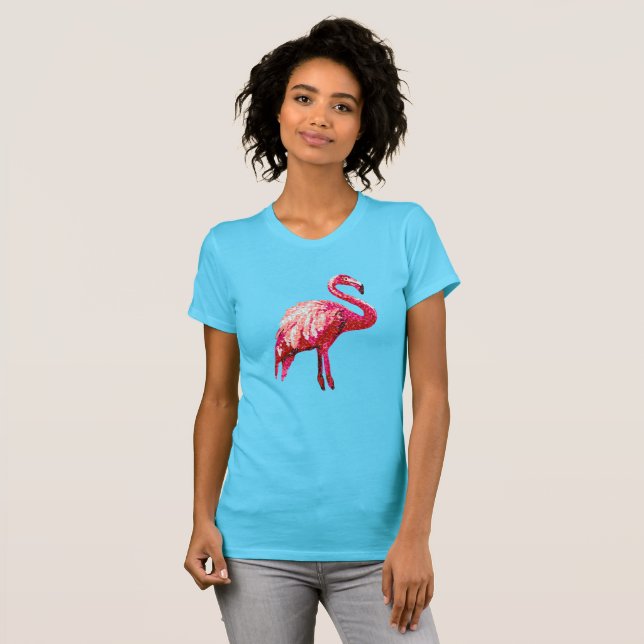 Camiseta Pássaro Flamingo Tropical Impressa Sequin (Frente Completa)
