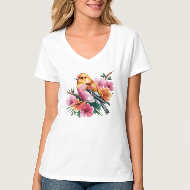 Camiseta Passaro Flor de Rosa (Frente)
