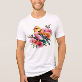 Camiseta Passaro Flor Rosa