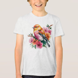 Camiseta Passaro Flor Rosa