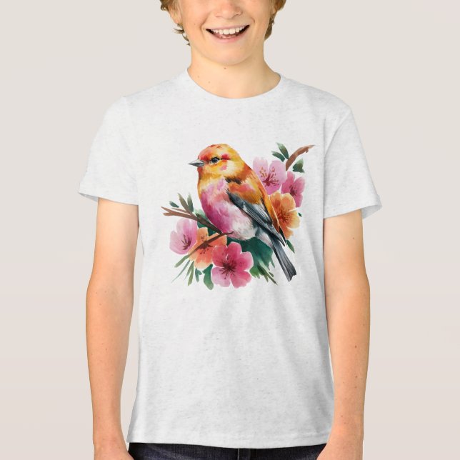 Camiseta Passaro Flor Rosa (Frente)