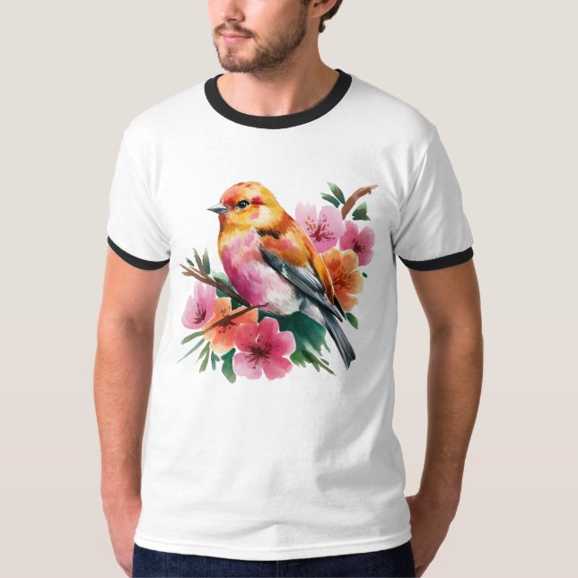 Camiseta Passaro Flor Rosa (Frente)