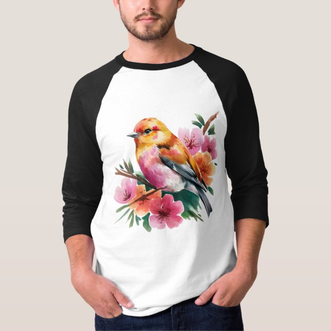 Camiseta Passaro Flor Rosa (Frente)
