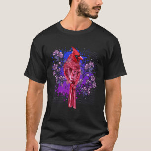 Camiseta Pássaro Floral Vermelho Observando Flores Pássaro