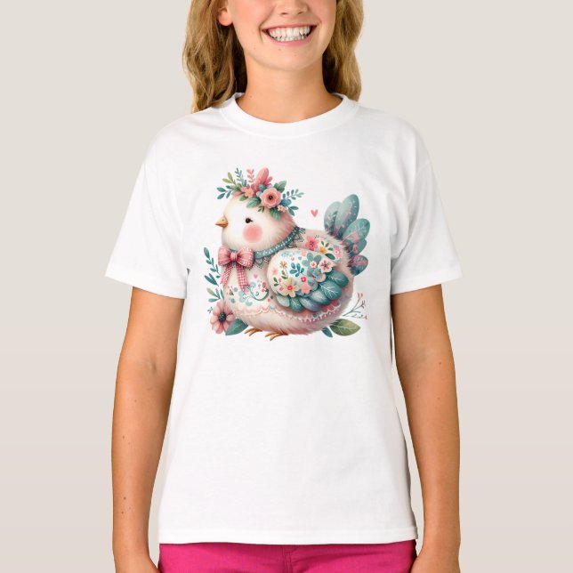 Camiseta Pássaro Folclórico Floral com Charme Pastel Boho (Frente)