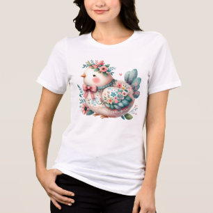 Camiseta Pássaro Folclórico Floral com Charme Pastel Boho