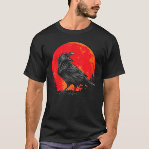 Camiseta Pássaro Gótico Negra-Lua Negra-Vermelha