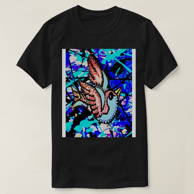 Camiseta pássaro grafite azul (Frente do Design)