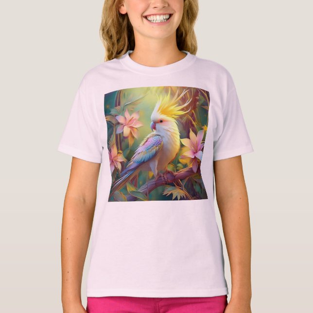 Camiseta Pássaro Iridescente Wing Cockatiel Fantasy (Frente)