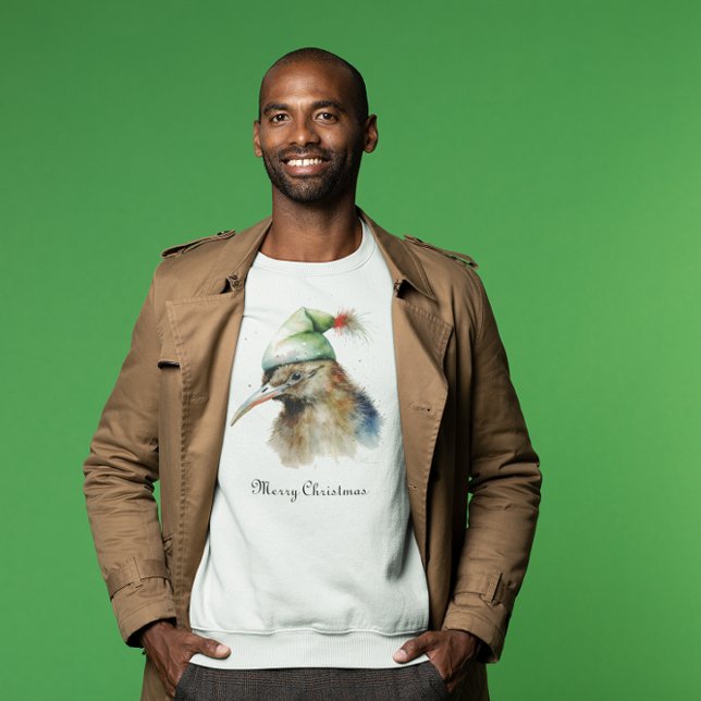 Camiseta Pássaro Kiwi bonito no Chapéu Elf de Natal, person (Criador carregado)