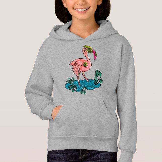 Camiseta Pássaro Mecânico, Robô Flamingo Mecha Rosa (Frente)
