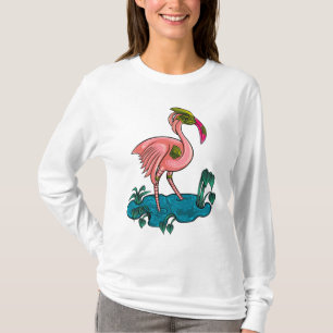 Camiseta Pássaro Mecânico, Robô Flamingo Mecha Rosa