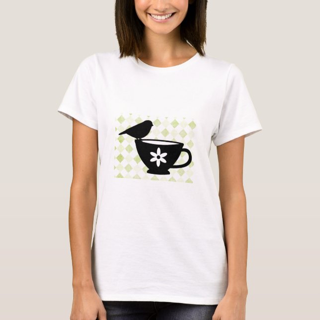 Camiseta Pássaro na Silhueta da Xícara de Chá (Frente)
