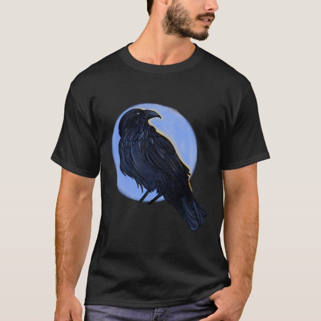 Camiseta Pássaro Negro legal Desenho De Uma Coroa De Corvo  (Frente)