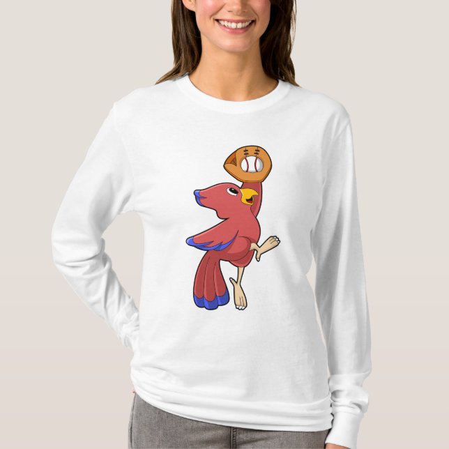 Camiseta Pássaro no Baseball com luva de beisebol (Frente)