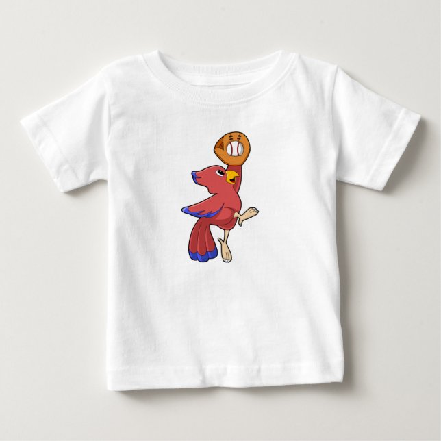 Camiseta Pássaro no beisebol com luva de beisebol (Frente)