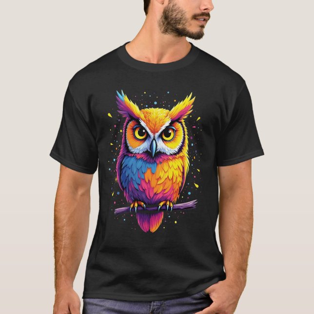 Camiseta Pássaro Nocturnal trabalho de arte Coruja (Frente)