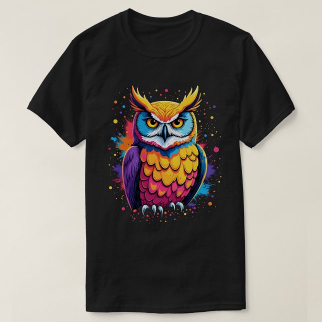 Camiseta Pássaro Nocturnal trabalho de arte Coruja (Frente do Design)