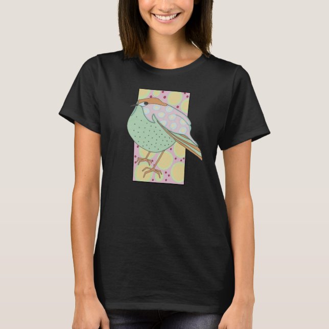 Camiseta Pássaro Pastel com moldura de Na moda de corte (Frente)
