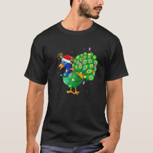 Camiseta Pássaro Pavão Iluminação de Natal Papai Noel Pavão