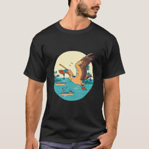 Camiseta Pássaro Pelicano Ilha Barco Pescaria Pássaro Tropi