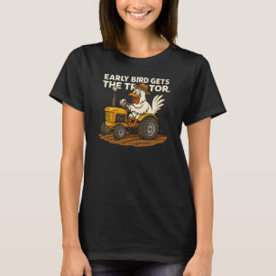Camiseta Pássaro Precoce Pega O Trator. País da Fazenda de