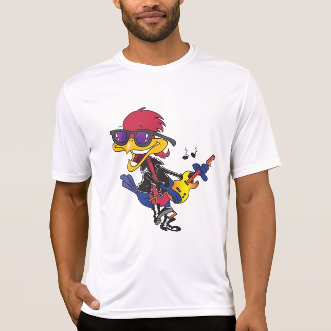 Camiseta Pássaro Roadrunner Rockstar Tocando Violão (Frente)