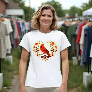 Camiseta Pássaro Vermelho (Cardeal) Lover - Arte Folk Boho