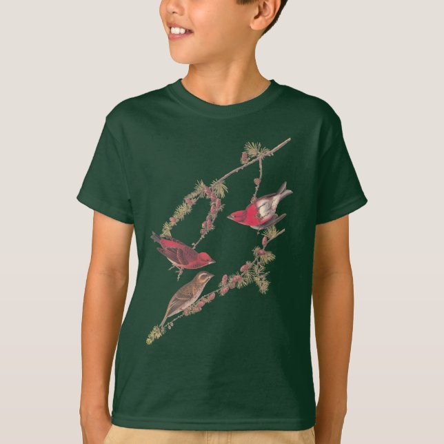 Camiseta Pássaro Vermelho Púrpura da Audubon na Laranja Neg (Frente)