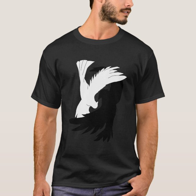 Camiseta Pássaros Adoráveis Camiseiros Raven Crow Dove Yin  (Frente)