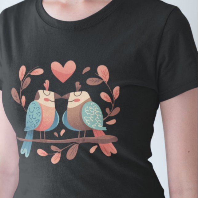 Camiseta Pássaros Apaixonados - Duas Pássaros em Ramais com (Criador carregado)