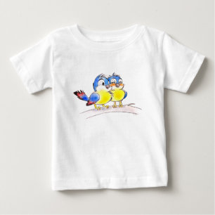 Camiseta Pássaros Azuis Doces em um Galho