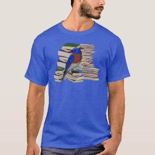 Camiseta Pássaros-azuis e livros lendo pássaros assistindo 
