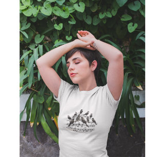 Camiseta Pássaros Cantores 3D em Staff Giratório