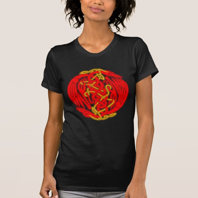 Camiseta Pássaros celtas (versão do fogo) (Frente)