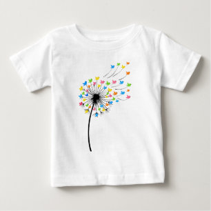 Camiseta Pássaros coloridos voando fluxo de dente-de-leão