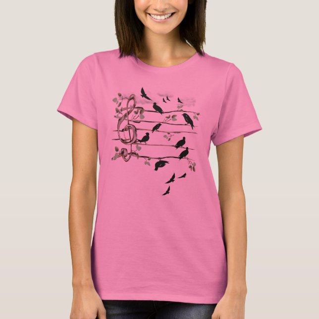 Camiseta Pássaros da nota musical - preto (Frente)