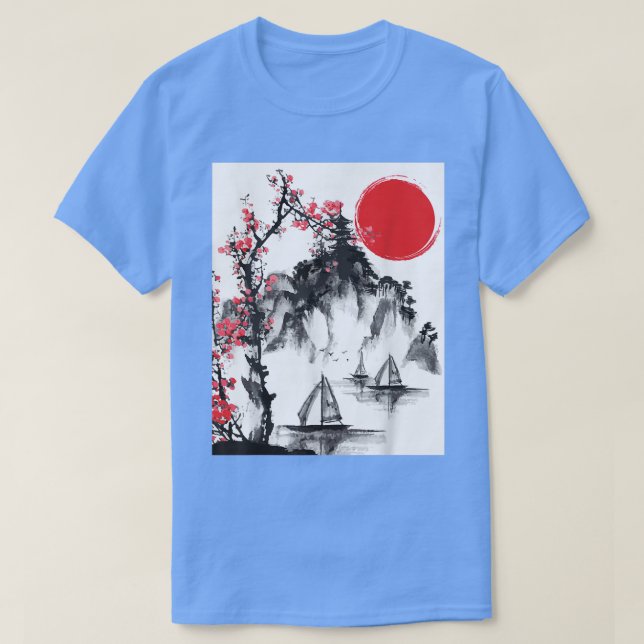Camiseta Pássaros de Arte Japoneses Espalham Ampliação de É (Frente do Design)