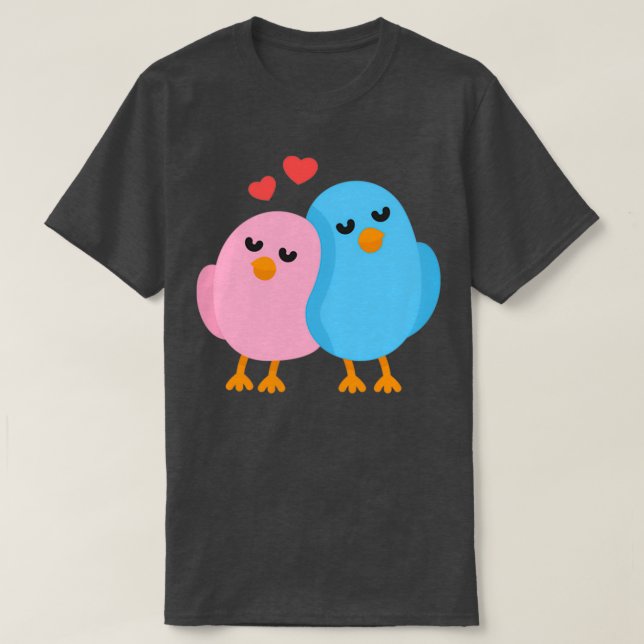 Camiseta Pássaros do Amor Azul e Rosa (Frente do Design)