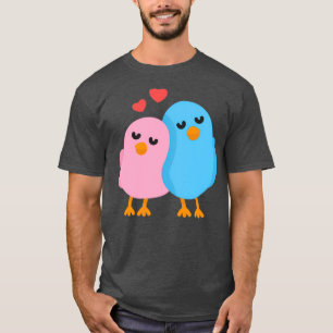 Camiseta Pássaros do Amor Azul e Rosa