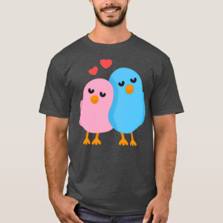 Camiseta Pássaros do Amor Azul e Rosa