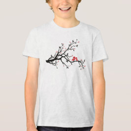 Camiseta Pássaros do Amor em Ramificação - Arte Romântica e