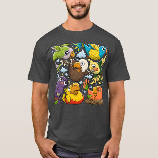 Camiseta Pássaros Doodles Mão Desenhada