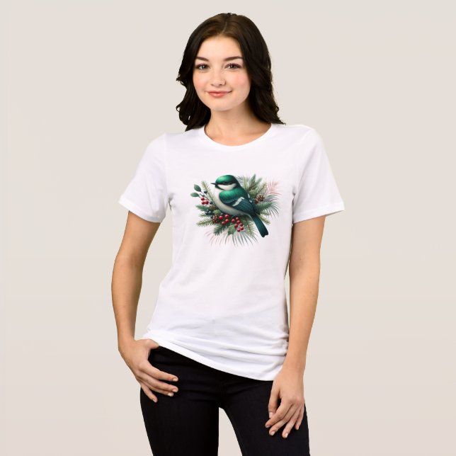 Camiseta Pássaros e Galhos Verde Esmeralda (Frente Completa)