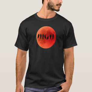 Camiseta Pássaros Eclipse Lunares Da Lua De Sangue Na Silhu