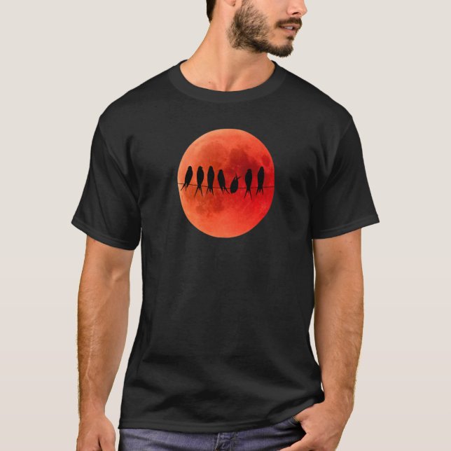 Camiseta Pássaros Eclipse Lunares Da Lua De Sangue Na Silhu (Frente)