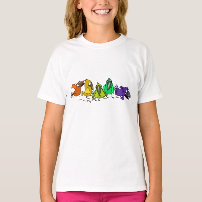 Camiseta Pássaros Engraçados Coloridos - Pintura - Divertid (Frente)