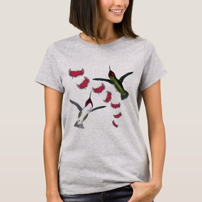 Camiseta Pássaros Feiticeiros Grunge Corações com Asas (Frente)