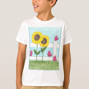 Camiseta Pássaros Rosa & Girassóis Crianças