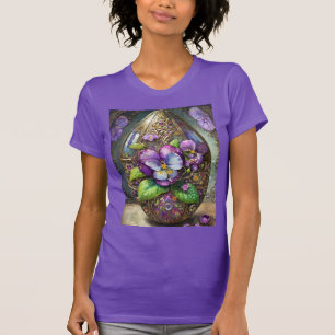 Camiseta Pássaros Sanguinados Violetas Flores Selvagens Ovo